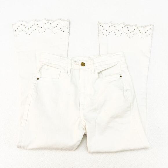 Frame Le High Flare Eyelet Hem Lace Trimmed White Jeans Denim 26 Waist* - Picture 5 of 7